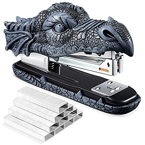 Pajean Dragon Stapler with 2000 Staples, Dragon Head Stapler Novelty Stapler Funny Carving Resin Faucet Stapler for Office Desk Stationery Desktop Accessory Home Decor(Grey) - Image 1