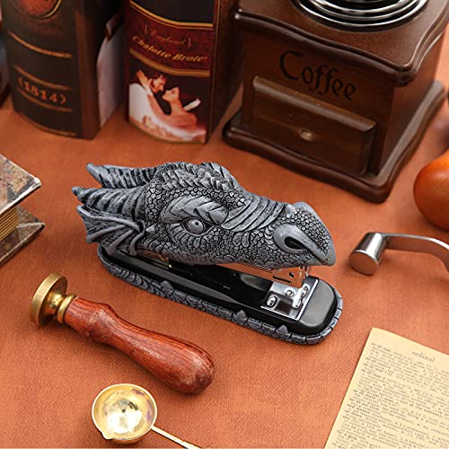 Pajean Dragon Stapler with 2000 Staples, Dragon Head Stapler Novelty Stapler Funny Carving Resin Faucet Stapler for Office Desk Stationery Desktop Accessory Home Decor(Grey) - Image 5