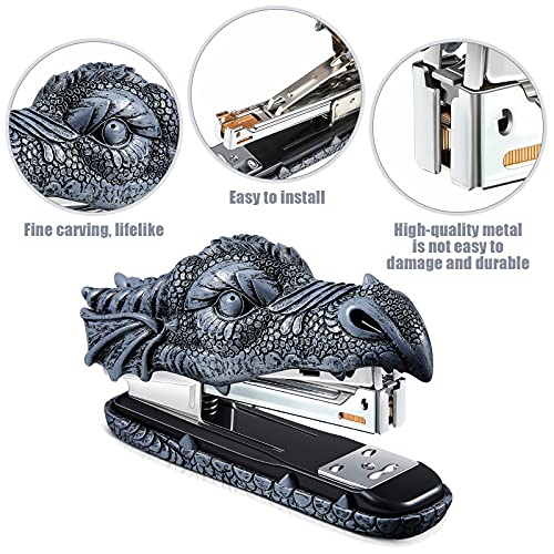 Pajean Dragon Stapler with 2000 Staples, Dragon Head Stapler Novelty Stapler Funny Carving Resin Faucet Stapler for Office Desk Stationery Desktop Accessory Home Decor(Grey) - Image 3