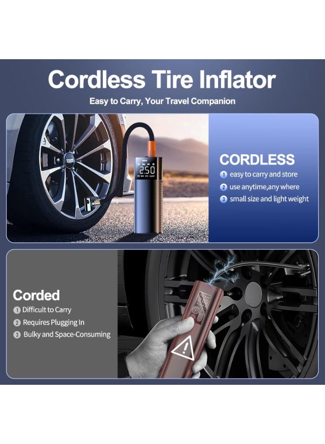 Tire Inflator Portable Air Compressor, 168PSI Cordless Air Pump for Car Tires with Tire Pressure Gauge, Smart Pump Tire Inflator with LED and LCD for Car, Motorcycle, Bicycle, Ball (Metallic Black) - Image 5