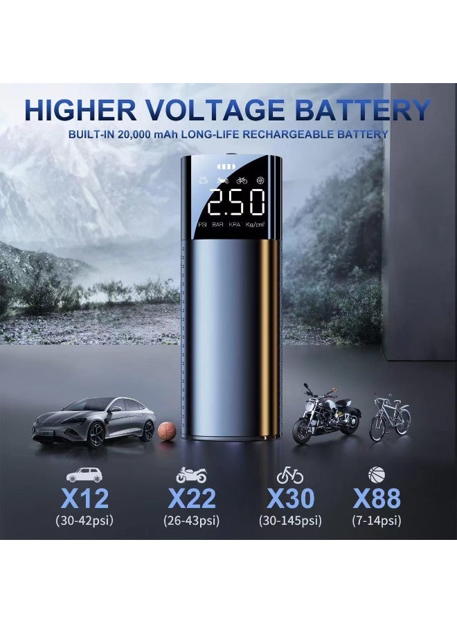 Tire Inflator Portable Air Compressor, 168PSI Cordless Air Pump for Car Tires with Tire Pressure Gauge, Smart Pump Tire Inflator with LED and LCD for Car, Motorcycle, Bicycle, Ball (Metallic Black) - Image 3