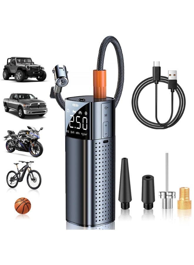 Tire Inflator Portable Air Compressor, 168PSI Cordless Air Pump for Car Tires with Tire Pressure Gauge, Smart Pump Tire Inflator with LED and LCD for Car, Motorcycle, Bicycle, Ball (Metallic Black) - Image 1