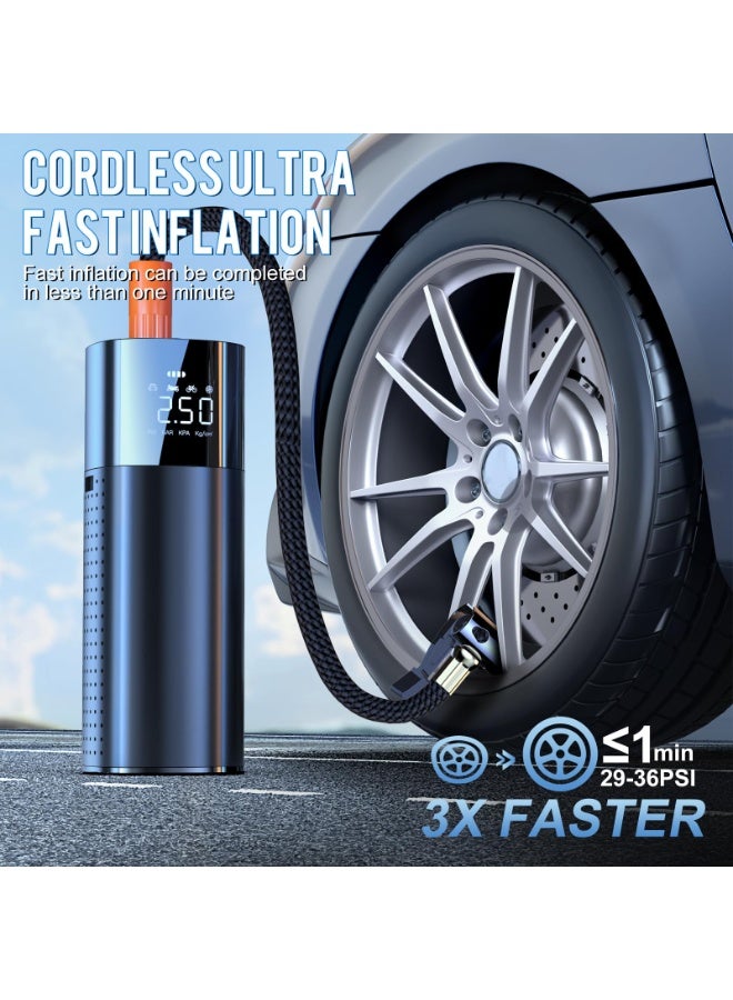 Tire Inflator Portable Air Compressor, 168PSI Cordless Air Pump for Car Tires with Tire Pressure Gauge, Smart Pump Tire Inflator with LED and LCD for Car, Motorcycle, Bicycle, Ball (Metallic Black) - Image 2