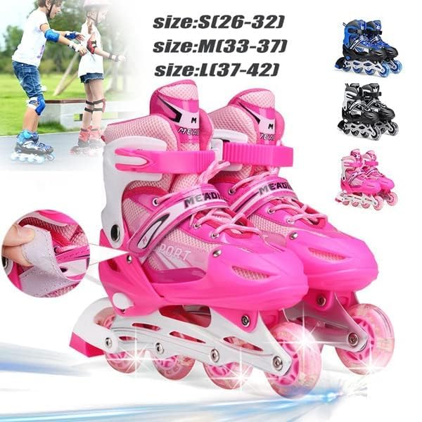 TEKCOOL 4 Wheels Adjustable Inline Skates Skating Shoes for Boys Kids Girls Skating Shoe Adjustable Roller Blades Age 6 to 15 Years PU Strong Wheels Aluminium with LED Flash Light on Wheels (Pink) - Image 2