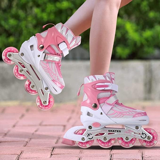 TEKCOOL 4 Wheels Adjustable Inline Skates Skating Shoes for Boys Kids Girls Skating Shoe Adjustable Roller Blades Age 6 to 15 Years PU Strong Wheels Aluminium with LED Flash Light on Wheels (Pink) - Image 5