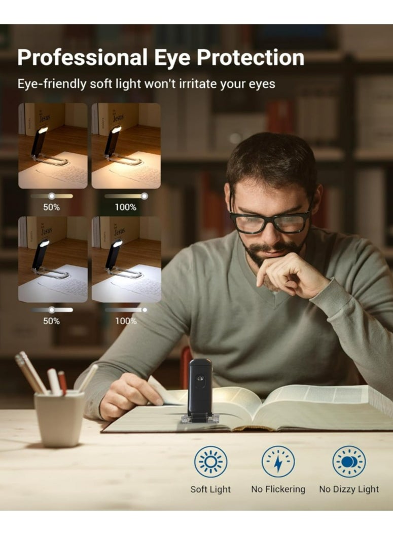 USB Rechargeable Book Reading Light, Warm White + Daylight, LED Eye Care Clip on Book Light for Reading in Bed