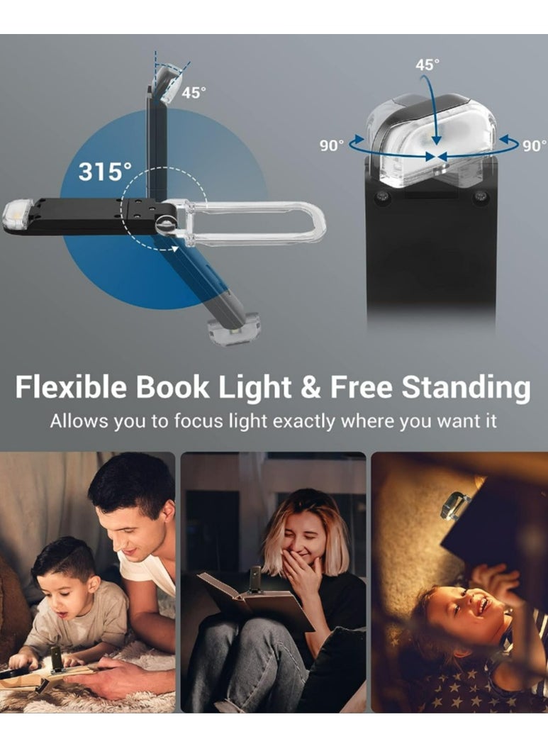 USB Rechargeable Book Reading Light, Warm White + Daylight, LED Eye Care Clip on Book Light for Reading in Bed