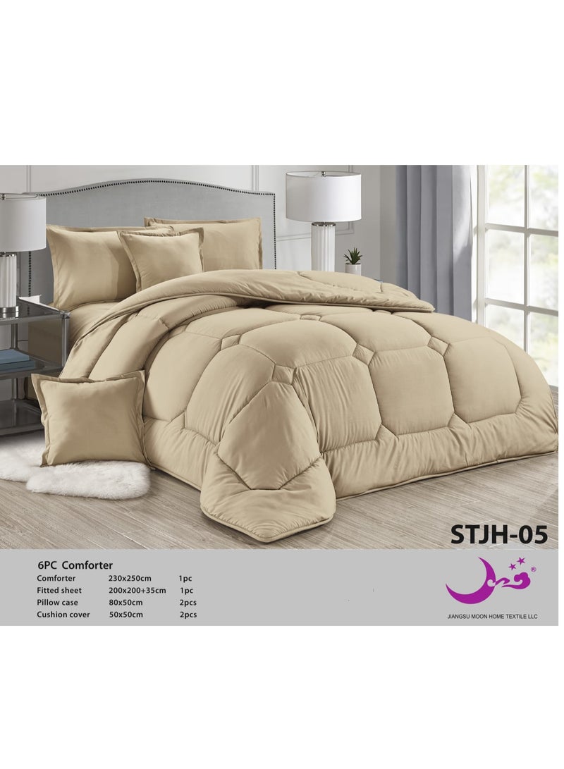 مون مفرش سرير ملكي فاخر 6 قطع – لحاف مبطن ناعم ومريح – طقم مفارش سرير فندقي فخم نفرين مقاس كبير 250×230 سم مع وسائد وخداديات يناسب سرير مقاس 200×200 سم - Image 2