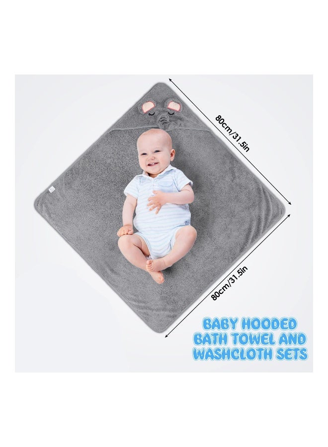 3PCS HoodedA Towel Set for Newborn Boys and Girls, Soft Terry Baby Hooded Bath Wrap Baby Bathing Towel and Washcloths Kit Baby Hooded Bath Wrap Set for Baby Supplies (Elephant, Bear, Deer) - Image 5