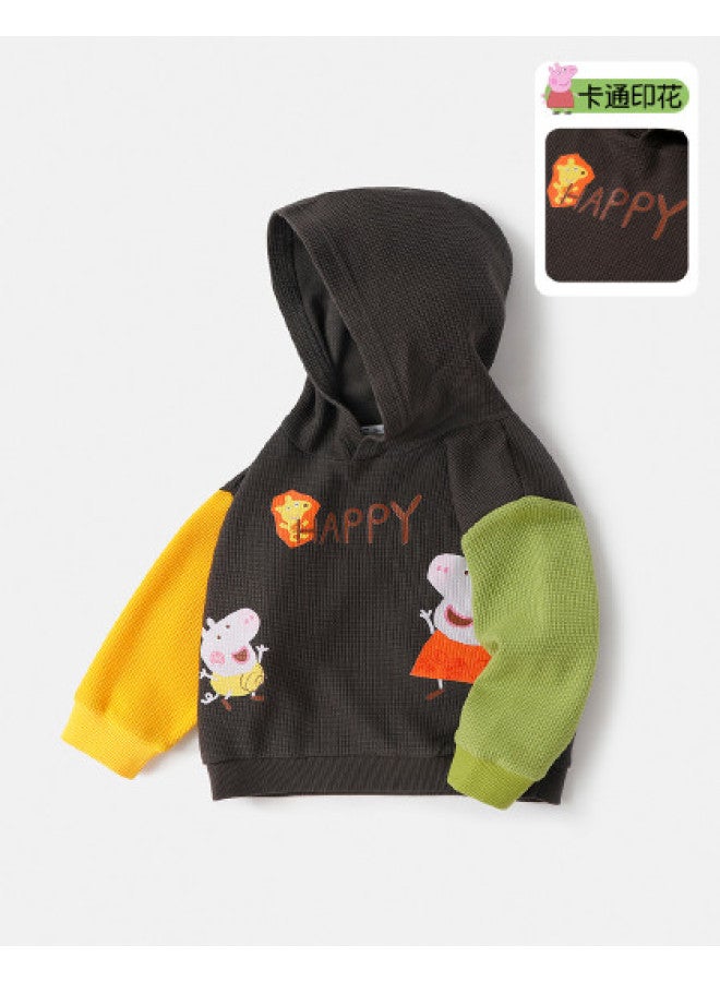 peppa Pig Spring Boys' Color-blocked Sleeve Hooded Sweatshirt - Versatile Long-sleeve Top For Toddlers - Image 1