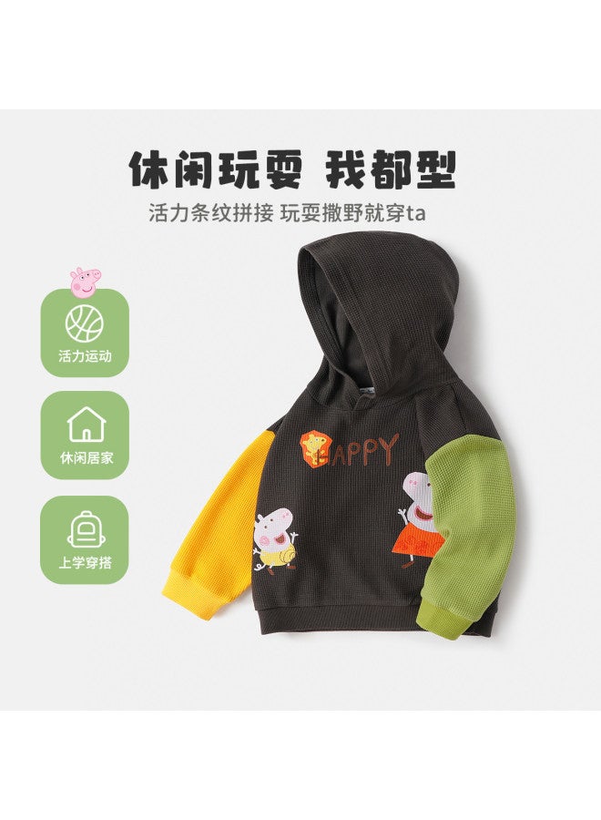 peppa Pig Spring Boys' Color-blocked Sleeve Hooded Sweatshirt - Versatile Long-sleeve Top For Toddlers - Image 3