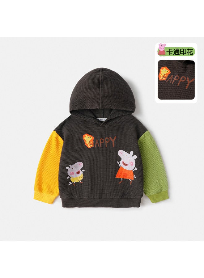 peppa Pig Spring Boys' Color-blocked Sleeve Hooded Sweatshirt - Versatile Long-sleeve Top For Toddlers - Image 2