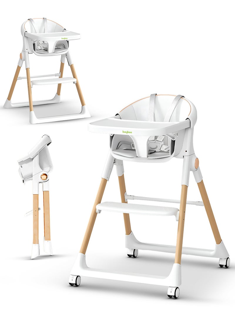 BAYBEE Premium 3-in-1 Convertible Baby High Chair for Kids | Toddler Dining Feeding Chair with Adjustable Height & 5-Point Safety Harness | Baby Chair with Adjustable Tray | Kids High Chair for Baby for 6 Months to 4 Years Boy Girl White - Image 1
