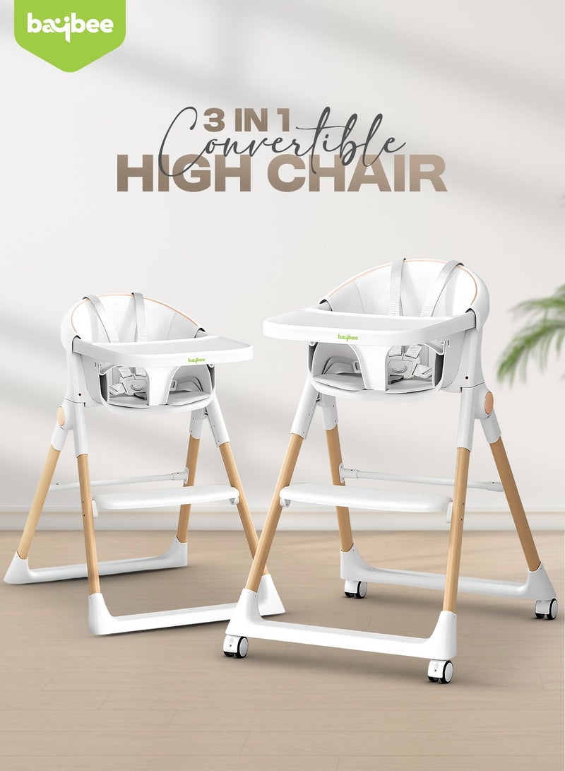 BAYBEE Premium 3-in-1 Convertible Baby High Chair for Kids | Toddler Dining Feeding Chair with Adjustable Height & 5-Point Safety Harness | Baby Chair with Adjustable Tray | Kids High Chair for Baby for 6 Months to 4 Years Boy Girl White - Image 2