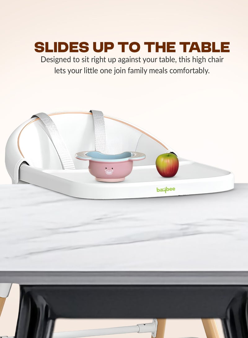 BAYBEE Premium 3-in-1 Convertible Baby High Chair for Kids | Toddler Dining Feeding Chair with Adjustable Height & 5-Point Safety Harness | Baby Chair with Adjustable Tray | Kids High Chair for Baby for 6 Months to 4 Years Boy Girl White - Image 5