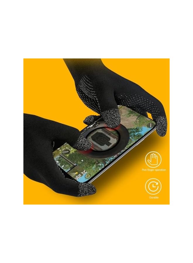 Green Tiger Gaming Gloves, Anti-Sweat Breathable, Touch Finger for Highly Sensitive Nano-Silver Fiber Material, Dot Silica Gel Palm Non-Slip Design, Support Almost All Mobile Gaming (05-Black) - Image 2