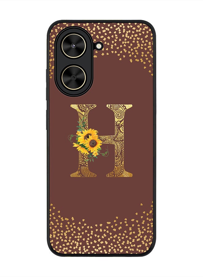 Stylizedd For Xiaomi Poco C71 / Redmi A5 4G Case,Slim fit Camera Protection, Shockproof Thin Phone cover  - Custom Floral Monogram - H  (Brown )