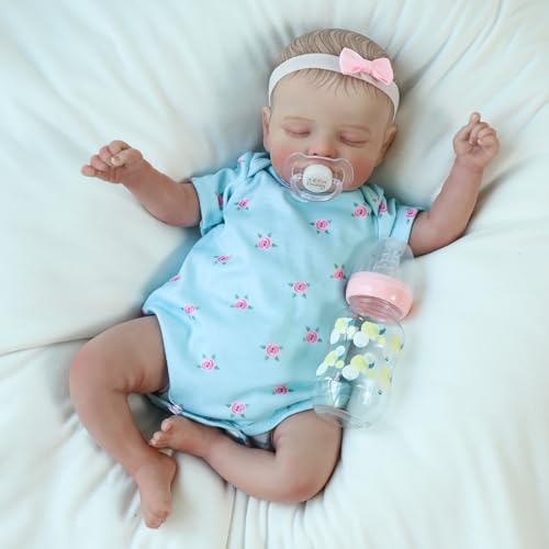 KSBD Realistic Reborn Baby Dolls 18 inch Rosalie Newborn Baby Sleeping Girl Cloth Body Poseable Real Life Baby Dolls Birthday Gift for Kids Age 3 - Image 1