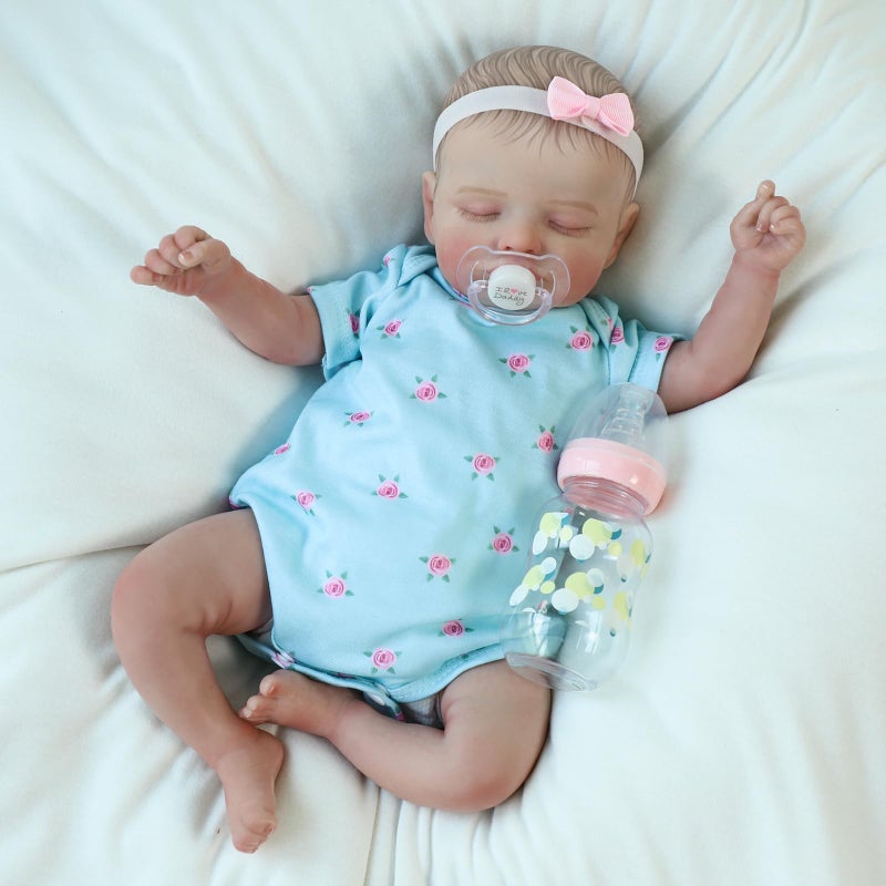 KSBD Realistic Reborn Baby Dolls 18 inch Rosalie Newborn Baby Sleeping Girl Cloth Body Poseable Real Life Baby Dolls Birthday Gift for Kids Age 3 - Image 2
