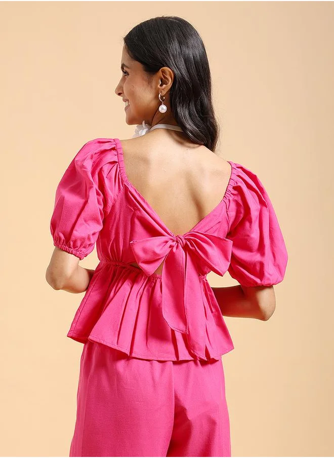 Tokyo Talkies Pleated Square Neck Top with Puff Sleeves by Styli