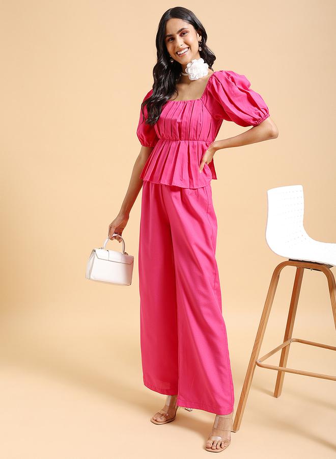 Tokyo Talkies Pleated Square Neck Top with Puff Sleeves - Image 4