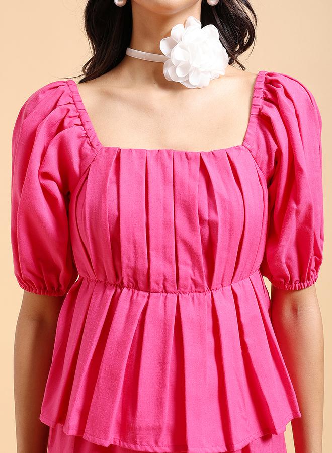 Tokyo Talkies Pleated Square Neck Top with Puff Sleeves - Image 5