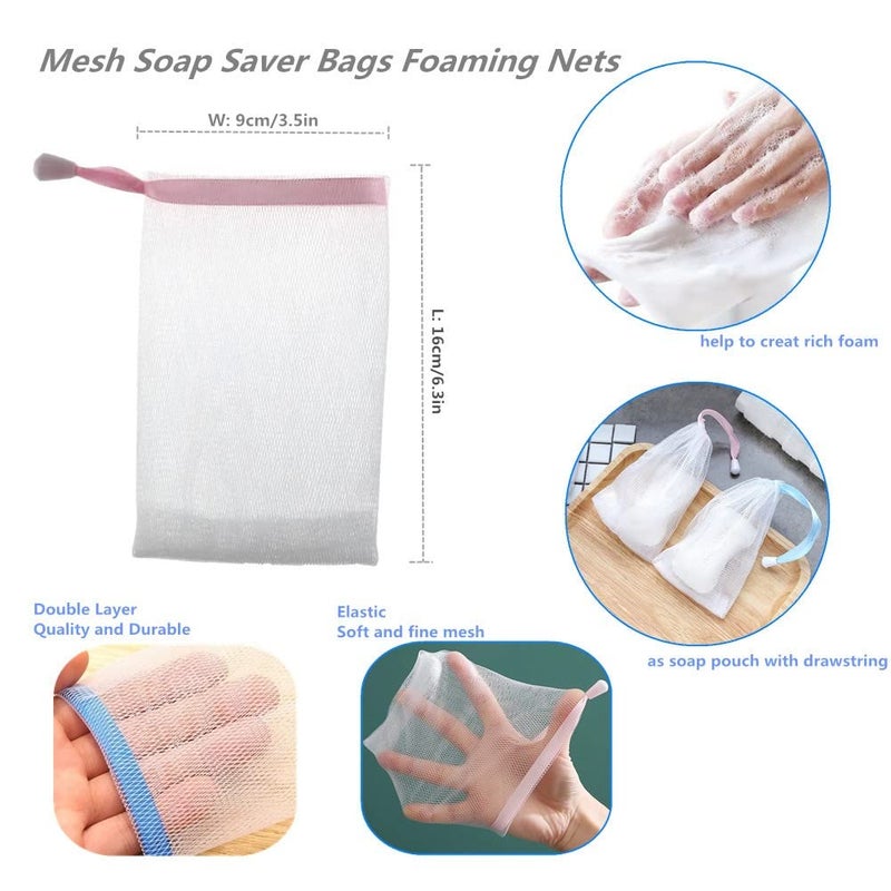 FULINJOY 6 PCS Exfoliating Mesh Soap Saver Pouch Bag Sack, Face Cleansing Foaming Nets, White Pouch with Drawstring (Color Random) - Image 3