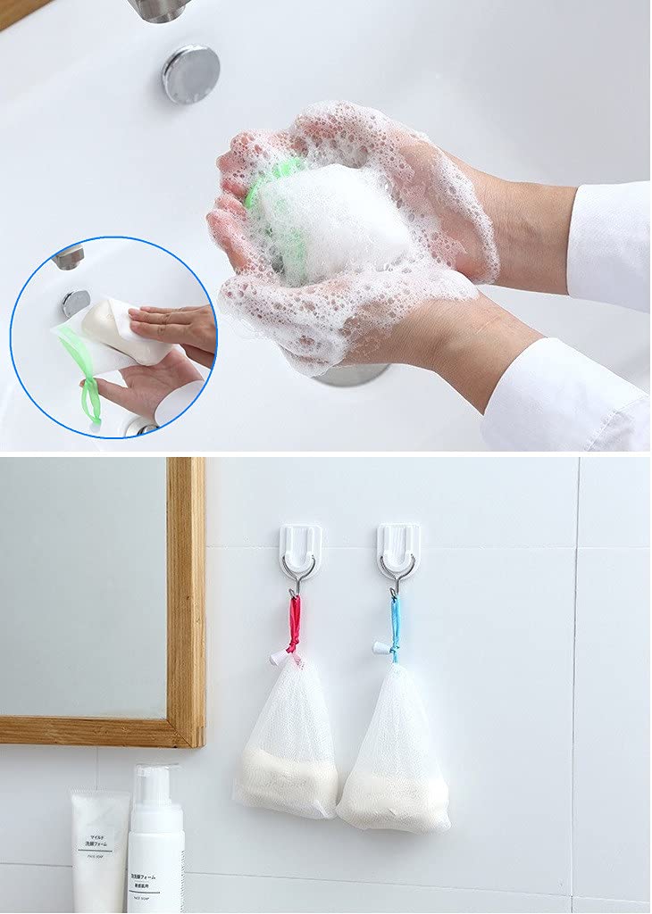 FULINJOY 6 PCS Exfoliating Mesh Soap Saver Pouch Bag Sack, Face Cleansing Foaming Nets, White Pouch with Drawstring (Color Random) - Image 4