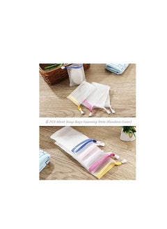 FULINJOY 6 PCS Exfoliating Mesh Soap Saver Pouch Bag Sack, Face Cleansing Foaming Nets, White Pouch with Drawstring (Color Random)  - Image 2
