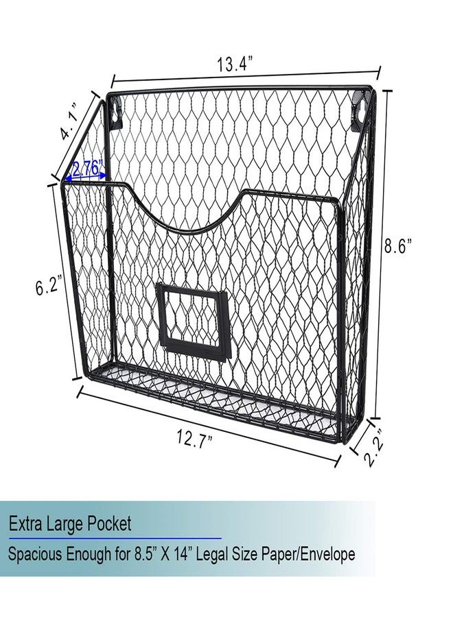 PAG 3 Pockets Hanging File Holder Wall Mount Mail Organizer Metal Chicken Wire Magazine Rack with Tag Slot, Black - Image 4