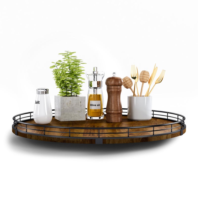 AMH Farmhouse Oak 18" Lazy Susan Turntable Organizer for Cabinet, Round Wooden Lazy Susan Organization and Storage for Dining Table, Pantry, Kitchen, Countertop, Cupboard,Home Decor, Walnut Wood (18") - Image 1