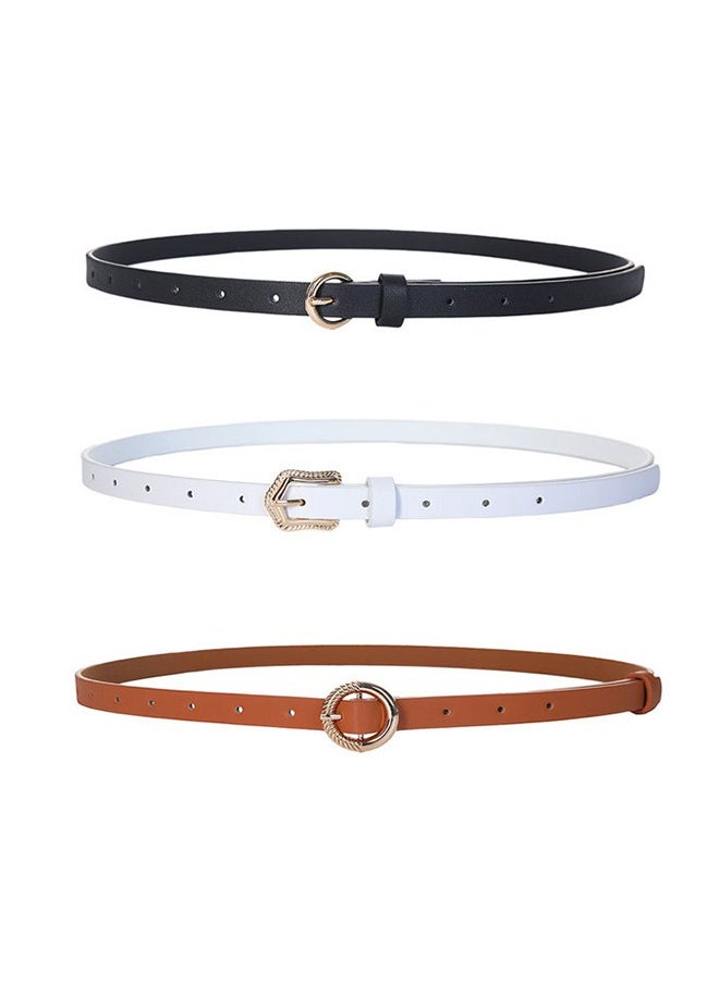 Generic 3Pcs Women Skinny Leather Belt for Dresses Thin Leather Waist Belts for Ladies Jeans 0.5" width  - Image 1