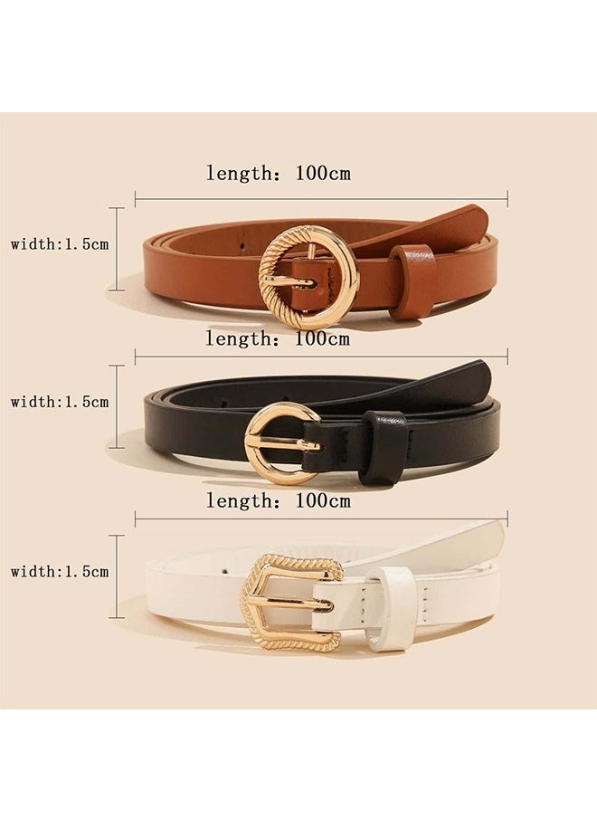 Generic 3Pcs Women Skinny Leather Belt for Dresses Thin Leather Waist Belts for Ladies Jeans 0.5" width  - Image 5