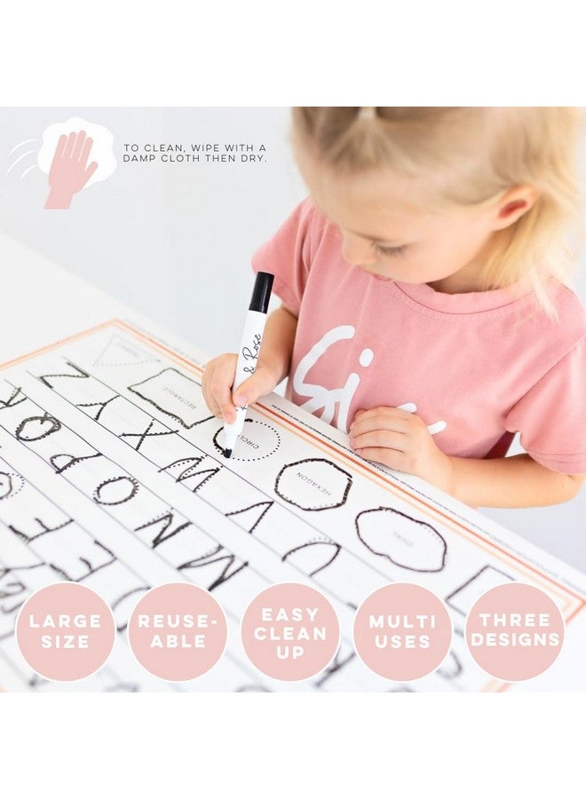 Ryan & Rose Ryan & Rose Cutie Mats Disposable Placemats For Baby, Toddlers & Kids Extra Coverage (13" X 21") 30 Pack (3 Designs) Stick To Table Easy Clean Up For Food & Toys Dry Erase Tracing Writing (EDU Tracer) - Image 2
