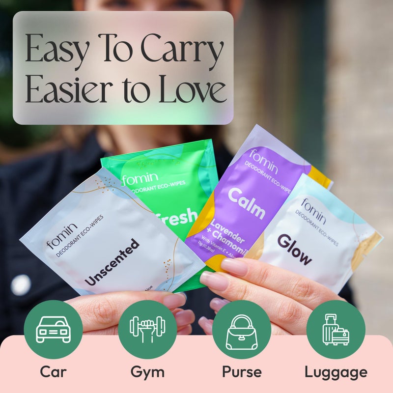 FOMIN Travel Deodorant Wipes - 50 Count - Variety Pack - pH Balanced, Hypoallergenic Mini Deodorant Wipes For Women and Men - Plastic-Free, Individually Wrapped Underarm & Body Wipes - Image 3