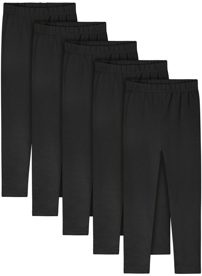 Resinta 5 Packs Toddler and Baby Girls Leggings Pants Full Length Cotton Basic Leggings Stretchy Soft Leggings Tights Pants, Black, 5 Years - Image 1