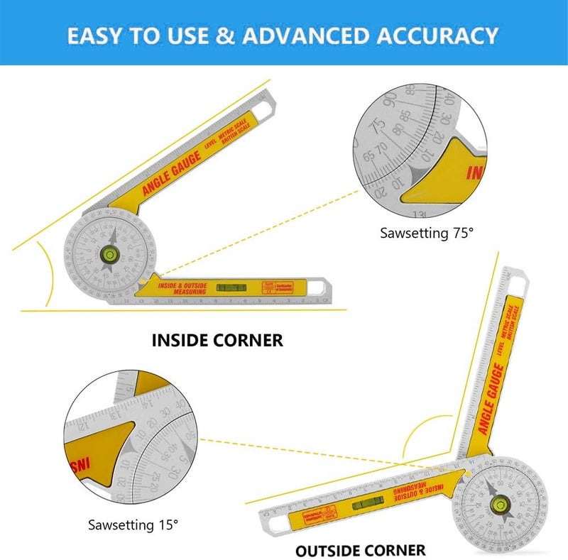 AUSDTOOLS Miter Saw Protractor Angle Ruler, 360 Degree Measure Tool ,Angle Finder Gauge with High Accuracy Bubble Level for Carpenters and All Building Trades - Image 4
