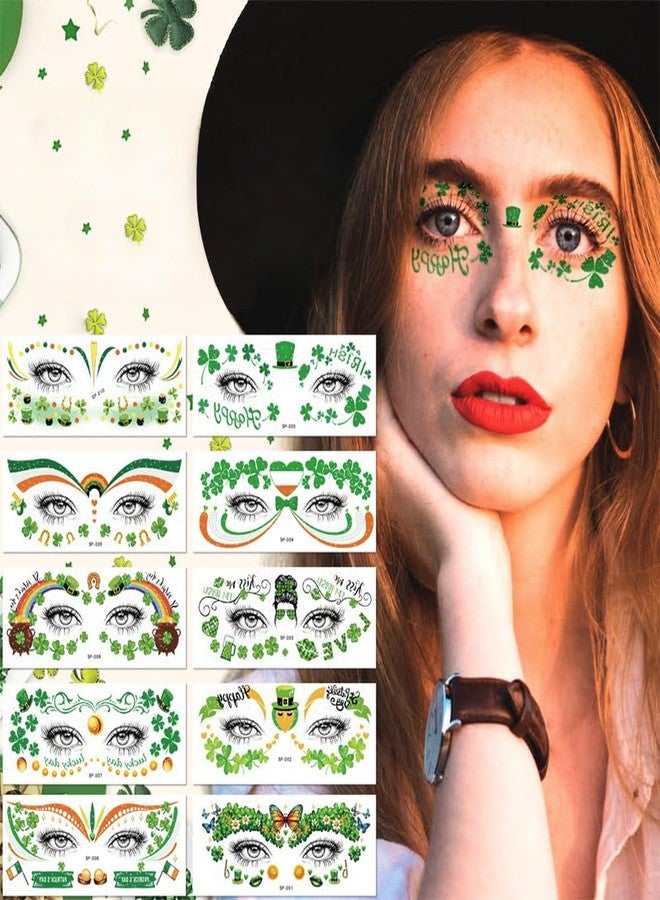 Hrnsnails 10 Sheets St Patricks Day Temporary Tattoos - St Patrick’s Day Shamrock Tattoos Face, Saint Patricks Day Shamrock Face Stickers, Waterproof Clover Tattoos Art Make up St Patricks Day Accessories - Image 1