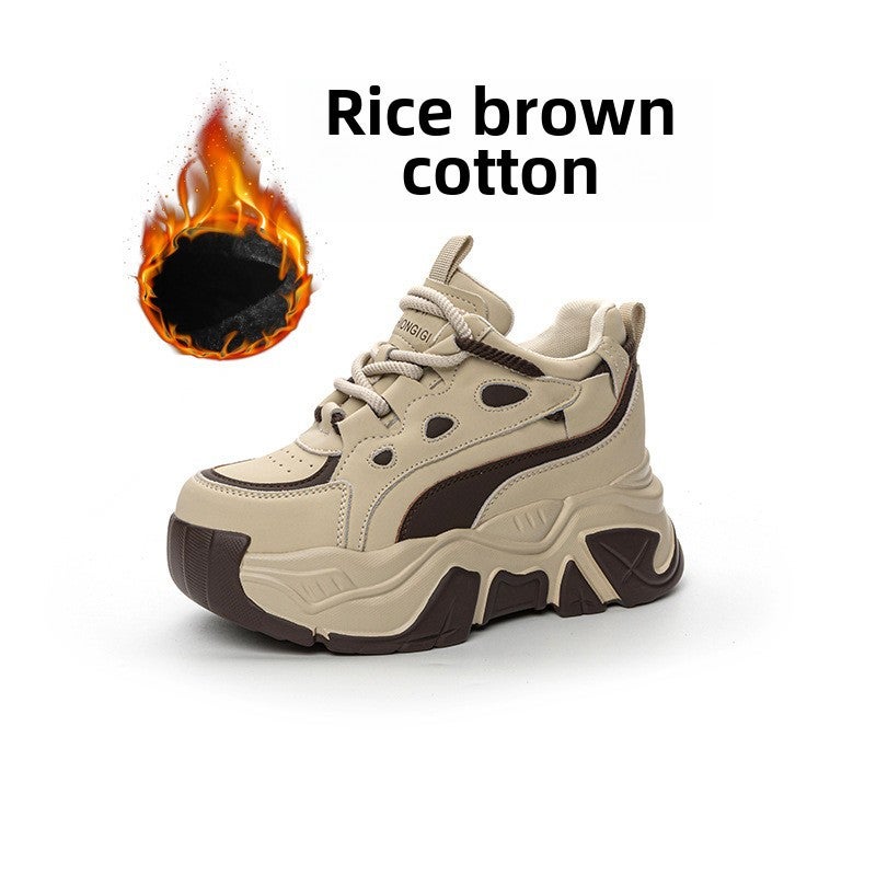 1 x 5 pcs 2024 Spring Autumn Women Chunky Sneakers Beige brown cotton