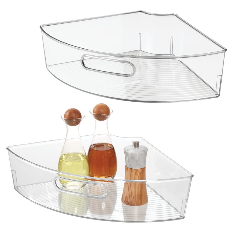 iDesign Clear Plastic 1/4 Wedge Bin for Corner Lazy Susan Cabinet, Kitchen Cabinet Organizer, 2-Pack - Image 1