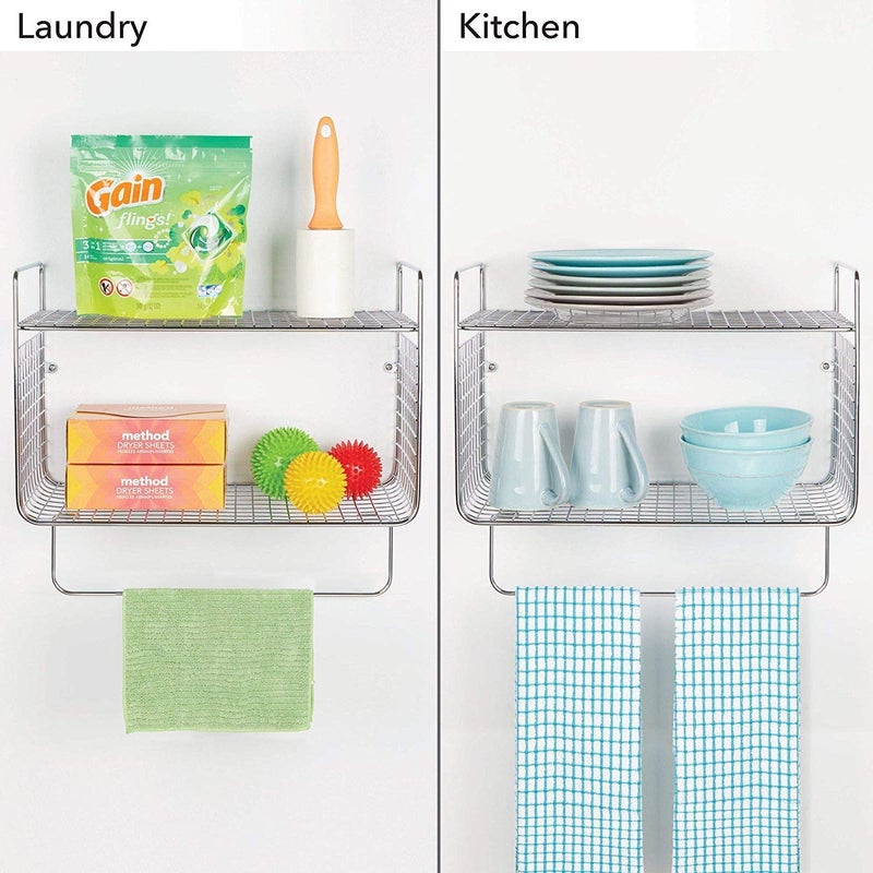 INDIAN DECOR INDIAN DECOR 31598 Metal Wire Farmhouse Wall Decor Storage Organizer 2 Tier Shelf with Towel Bar for Bathroom Laundry Room Kitchen Garage Wall Mount Chrome Made in India  - Image 5
