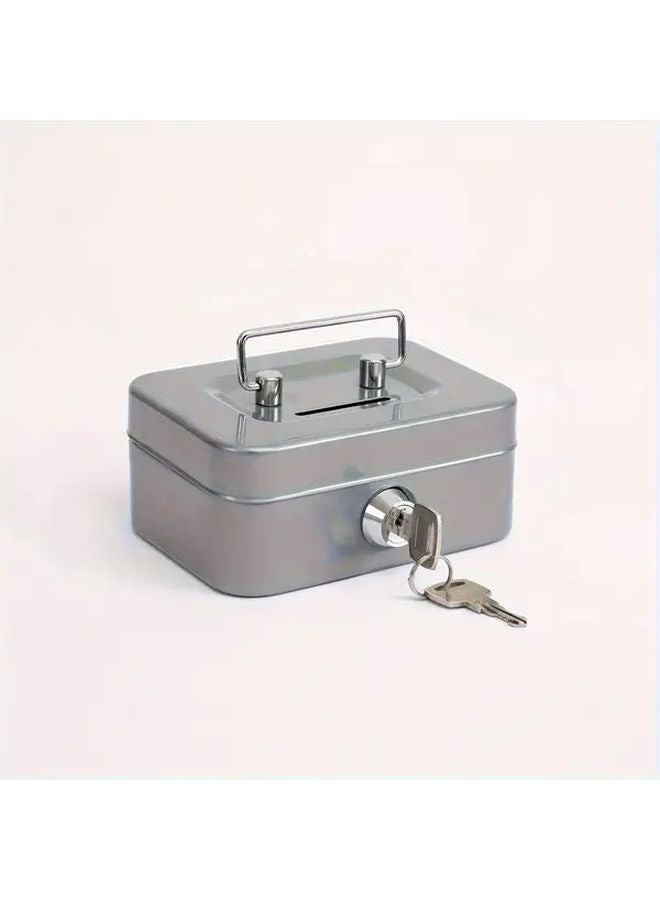 Gray Metal Key Lock Secure Storage Box Heavy Duty Iron Construction - Image 1