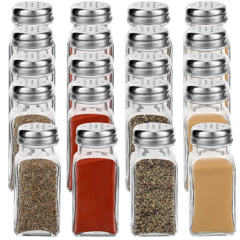 20 Pack Salt and Pepper Shakers Glass Set 382 x 15 Inch Pepper Dispenser with Stainless Steel Lid for Salt Pepper Spices Seasonings Kitchen Restaurants and Catering Supplies