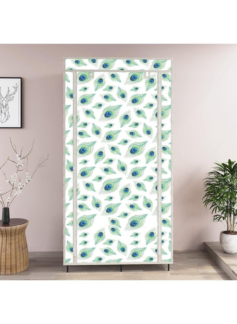 Whitecloud TRANSFORMING HOMES Whitecloud TRANSFORMING HOMES Printed Collapsible Wardrobe Portable Foldable Closet for Clothes Almira 2 Hanging Space 6 Shelves 1 Side Pocket NonWoven Fabric 100 GSM 20033 Peacock Blue  - Image 3