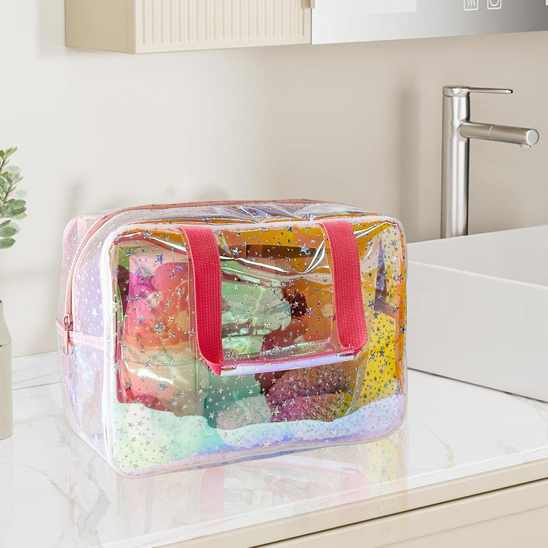 TotePrint TPU Holographic Pink Clear Star Large Cosmetic Bag and Travel Pouch with Handle,Durable TPU Material,Zipper Design-Ideal for Makeup,Travel Essentials (Holographic pink) - Image 5