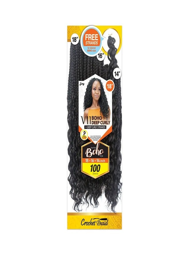 Zury Sis Synthetic Crochet Braid - V11 Boho Deep Curly 14"16"18" (1 JETBLACK) - Image 3