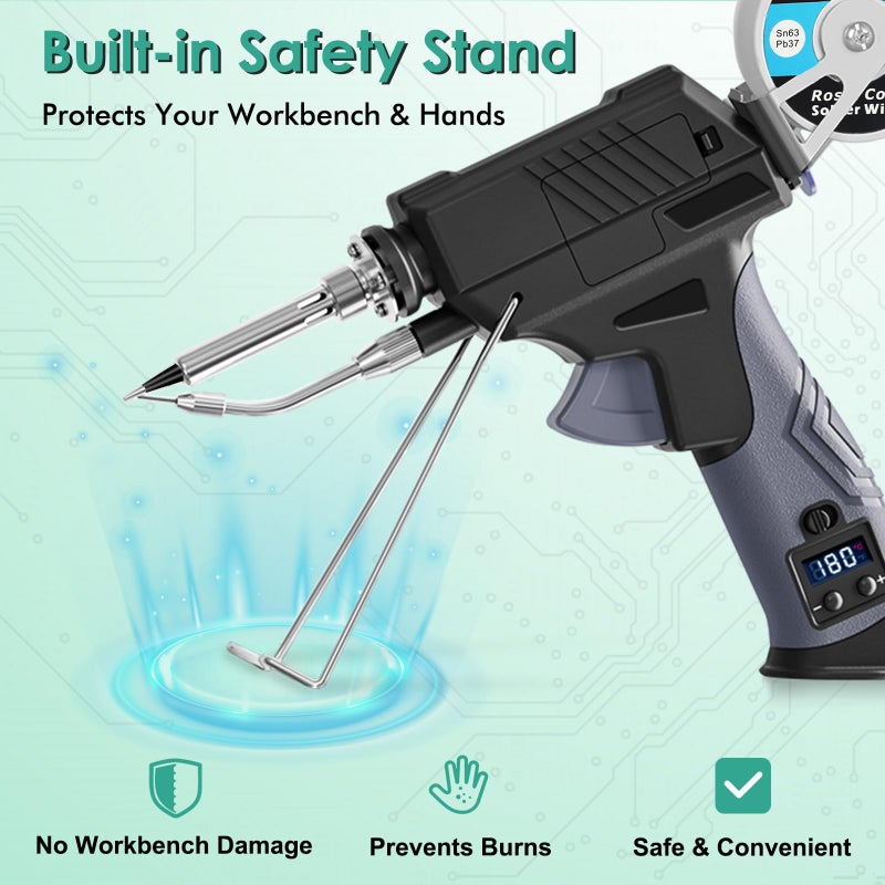 EOOKU Soldering Iron gun Kit,60W Auto Feed Soldering Kit with Adjustable Temperature LCD Display,Wire,Tip Cleaner,5 Tips,Pump,Tweezers for Electronic PCB Repair,DIY - Image 4