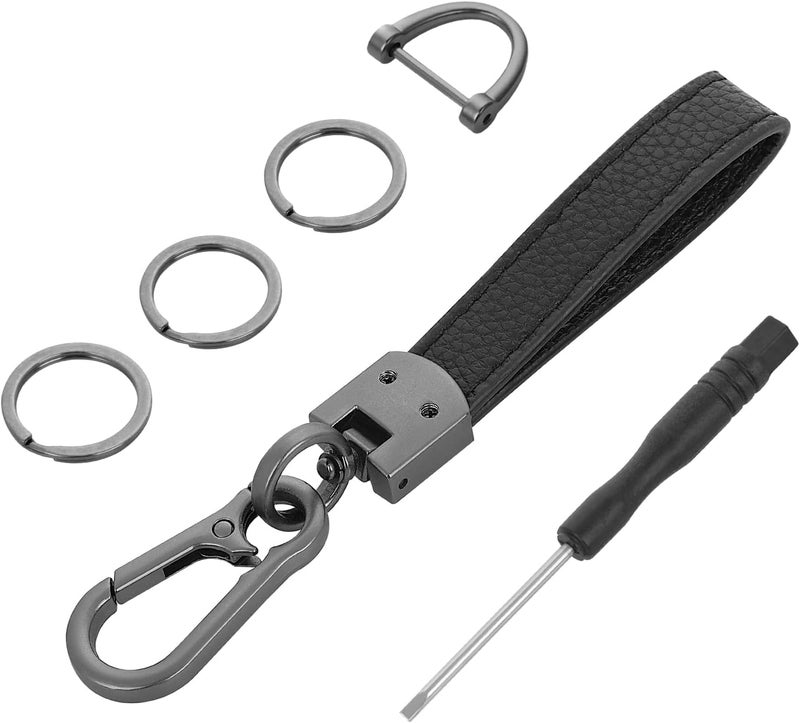 cobee PU Leather Keychain with Anti-Lost D Buckle and 3 Keyrings - Image 1