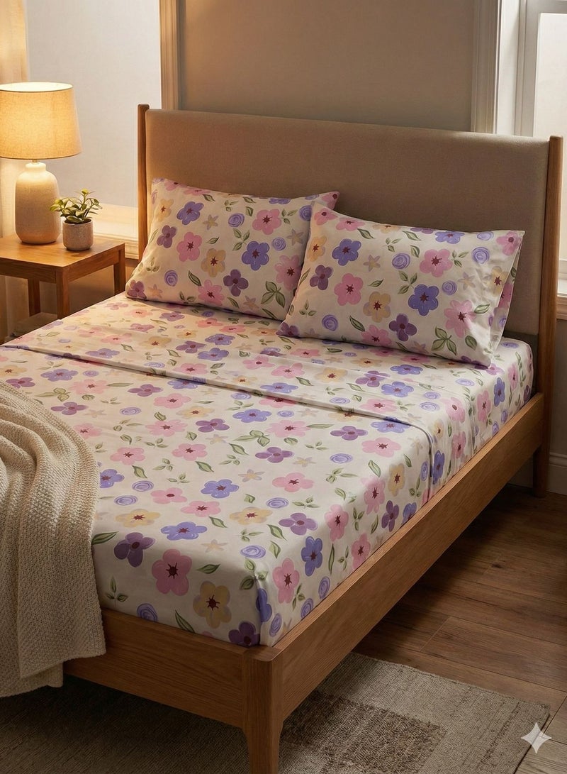Yarlin-Bed Set (Fitted Bedsheet for 160 cm beds and 2 Small Pillowcases (Floral 2) Design