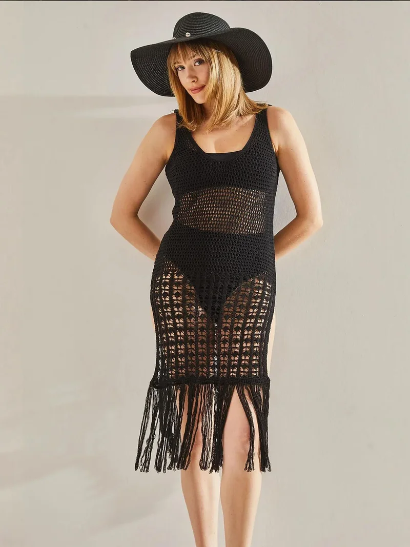 Bianco Lucci Black LUCCI Transparent Midi Dress for Women | Best Price UAE